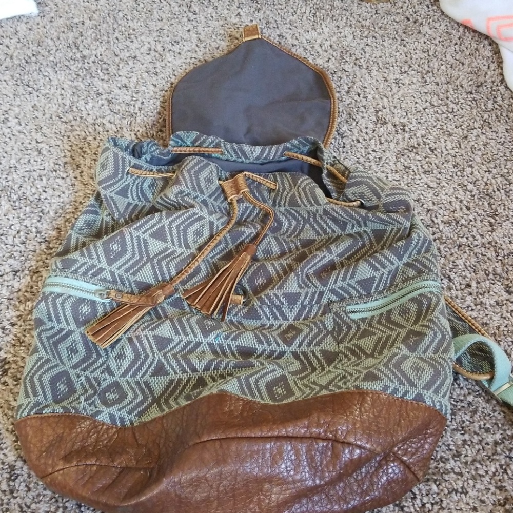Blue leather backpack